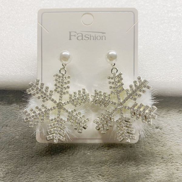 Snowflake Earrings Women's Full Diamond Pearl Plush Earrings